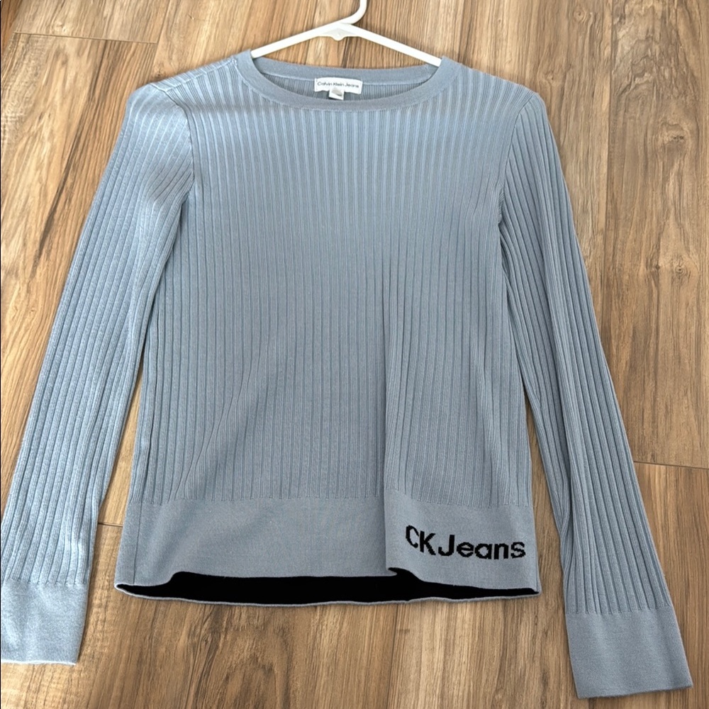 Calvin Klein Jeans Blue Ribbed Fitted Long Sleeve Top